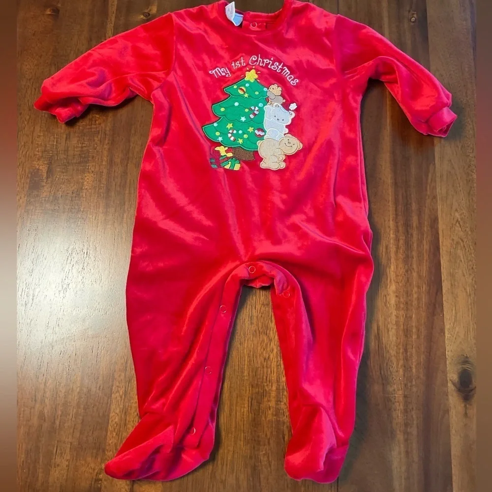 “My First Christmas” Velour Onesie